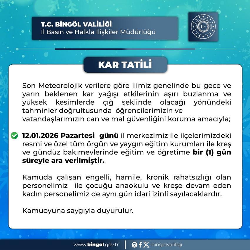 Pazartesi İçin Kar Tatili Kararı